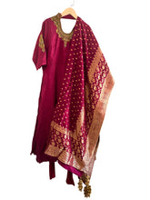 Red and Gold Embroidered Anarkali Salwar Suit with Banarasi Dupatta - My Store